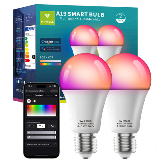 Vanance Smart Light Bulbs 2Pack, Color Changing Light Bulb Works w/Alexa Google Home, 9W A19 E26 800LM RGBTW Colored LED Bulbs, 50+ DIY Scenes, Music Sync, App & Voice Control WiFi Light Bulbs