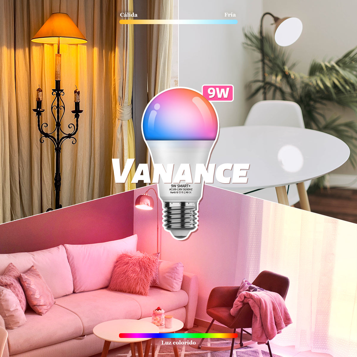 Vanance Smart Light Bulbs, WiFi & Bluetooth 5.0, App Control, Color Changing LED Bulb, A19 E26 800LM Dimmable RGB Lights, 2700~6500K, Smart Home Lighting Works with Alexa Google Assistant